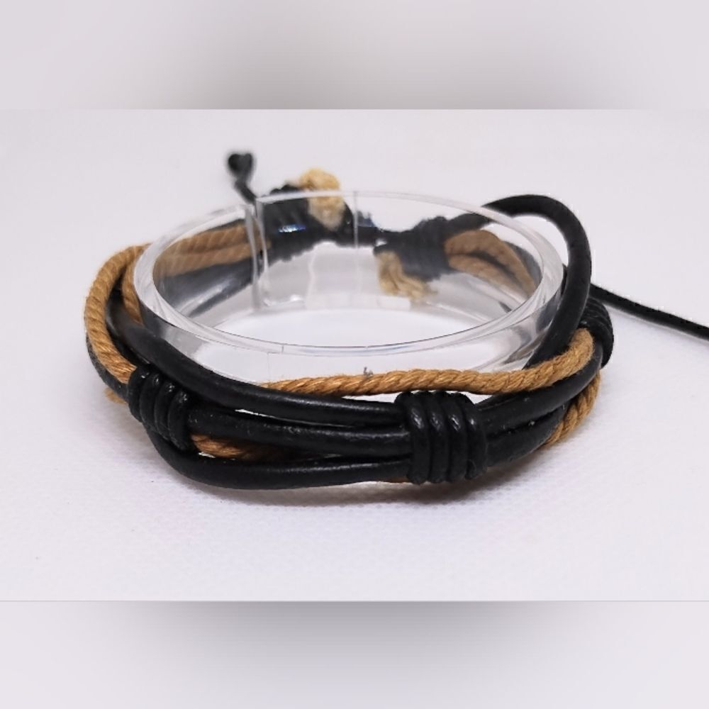 Men's leather bracelet layered brown new e5‎